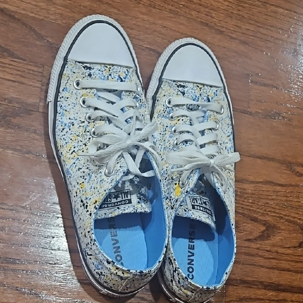 Converse All Star White Blue Yellow Paint-Splatter Low Top Sneakers - Picture 7 of 8